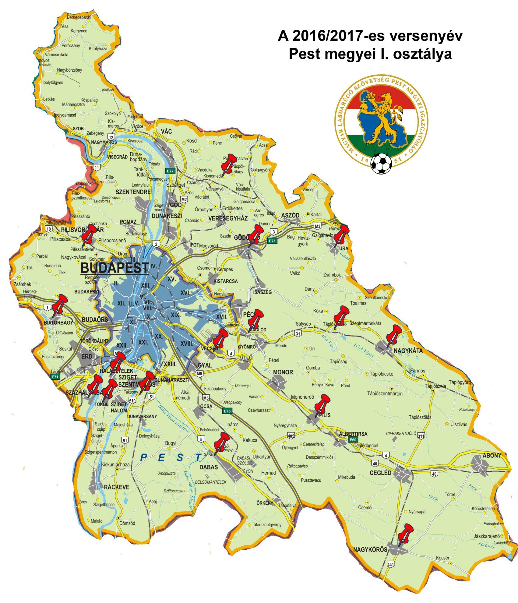 budapest és pest megye térkép MLSZ Pest Megyei Igazgatóság   Elkészült a Pest megyei I. és II  budapest és pest megye térkép