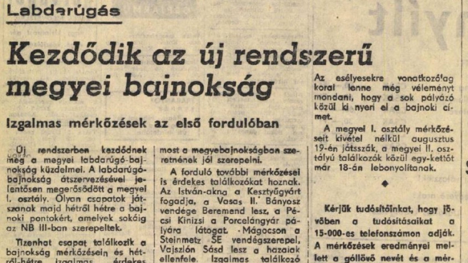 A Baranya vármegyei I. osztályú labdarúgás bemutatása - 1974-1975-ös évad